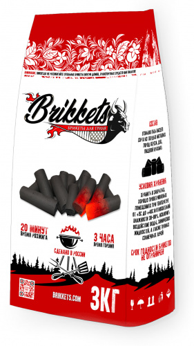 Угольные брикеты Brikkets для барбекю 300 минут, 3 кг