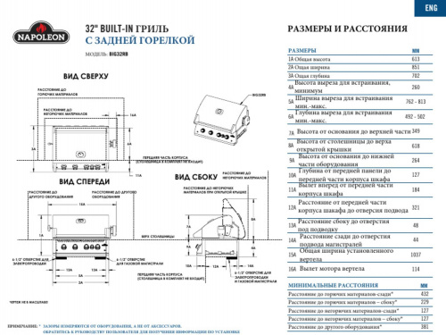 Подробные габариты гриля для установки